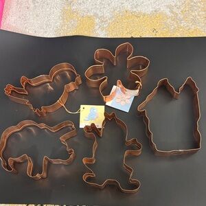 Large Vintage Copper Cookie Cutter 5 piece Set - Farm & Flower Shapes